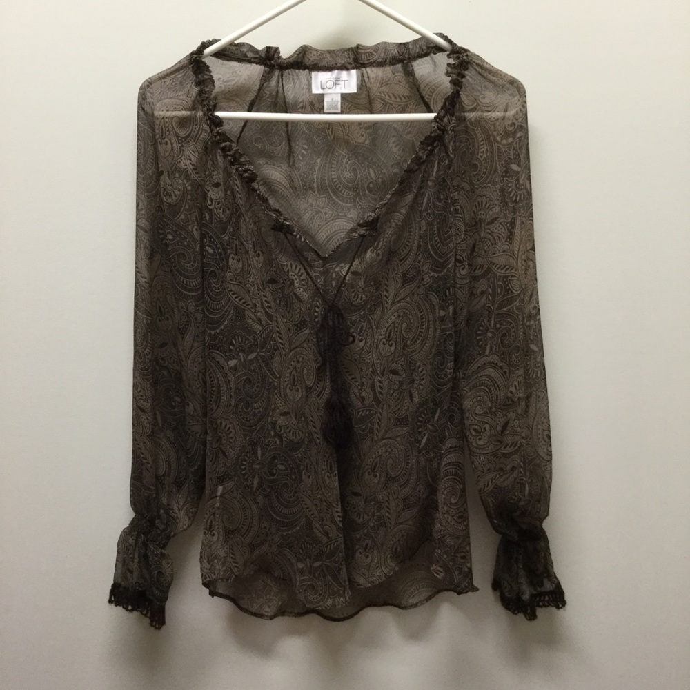LOFT Sheer Paisley Peasant Style Top